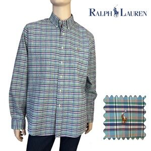 Ralph Lauren 100% Cotton Plaid Shirt Button Embroidered Polo Player Pony Crest